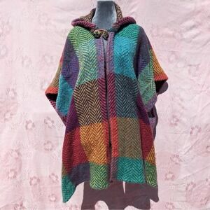 John Branigan Weavers Hooded Cape OS Plaid Herringbone Wool Blend Ireland AS IS